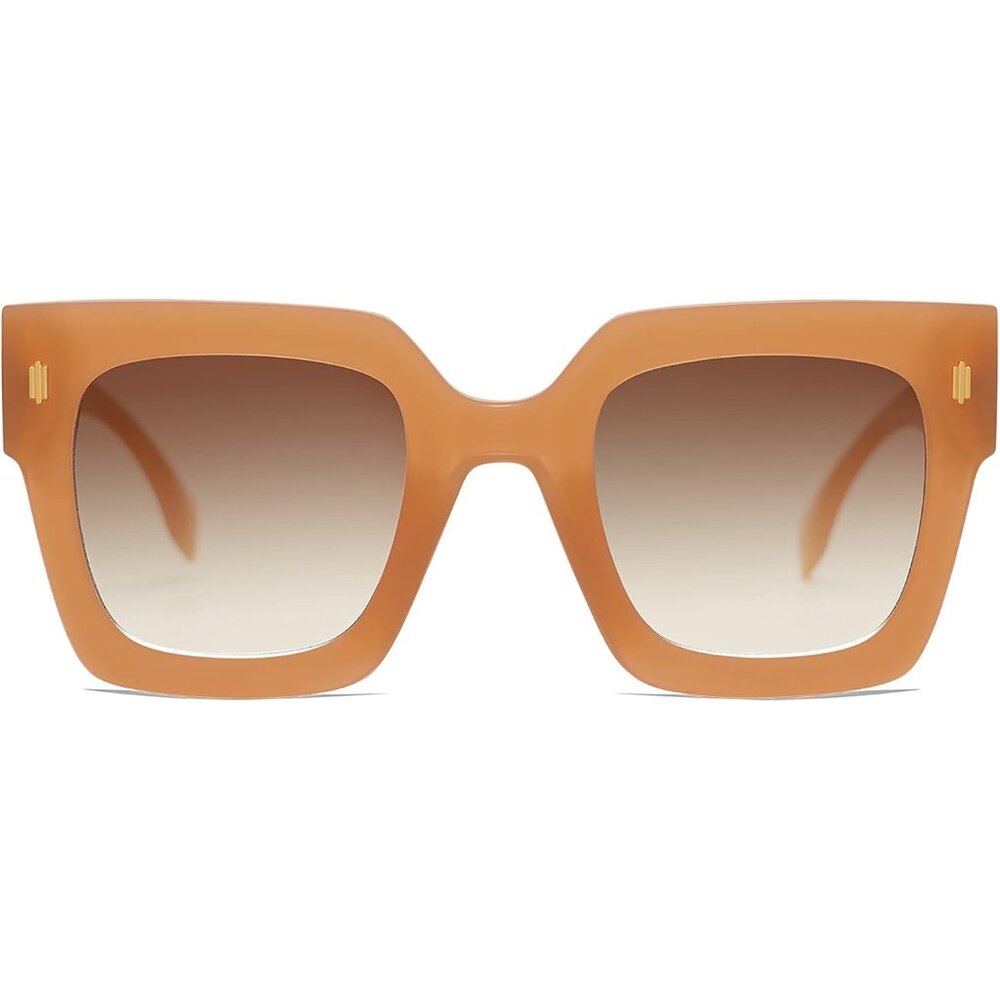 Women Milky Orange Frame/Brown Grading Lens Vintage Oversized Square Sunglasses
